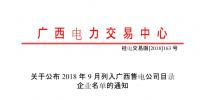 廣西2018年9月列入售電公司目錄企業(yè)名單