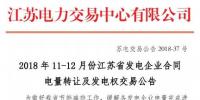 江蘇2018年11-12月發(fā)電企業(yè)合同電量轉讓及發(fā)電權交易：售方獲得的40%基數獎勵電量不隨交易轉讓