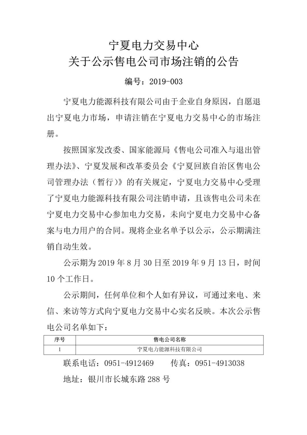 退市！寧夏1家售電公司擬退出寧夏電力市場